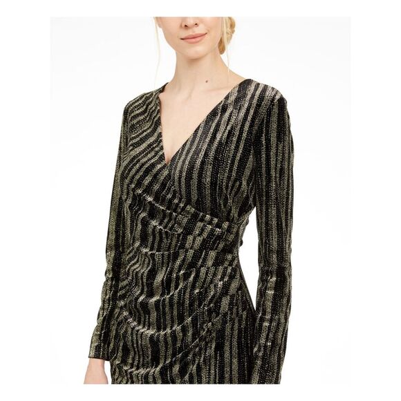 NWT CALVIN KLEIN Womens Black Long Sleeve V Neck Short Cocktail Sheath Dress 8